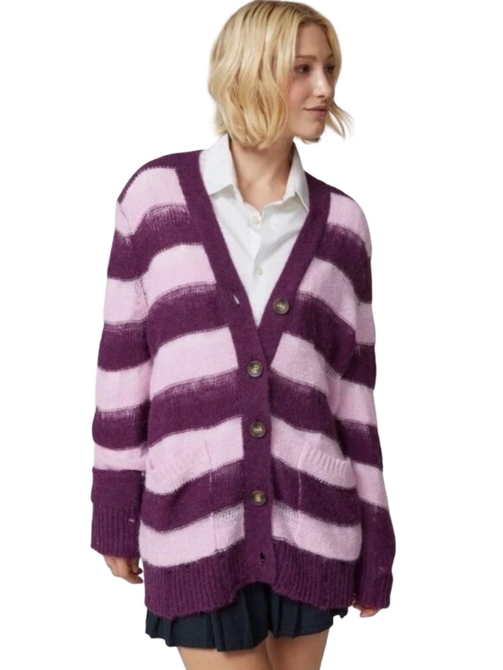 Urban Outfitters Alston Cardigan sweater XS NWT slouchy Stripe Distressed grunge